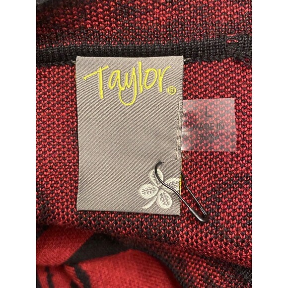 NEW TAYLOR Fit n Flare Sweater Dress Lg Burgundy Red Black Floral Celtic Gothic - Picture 9 of 11